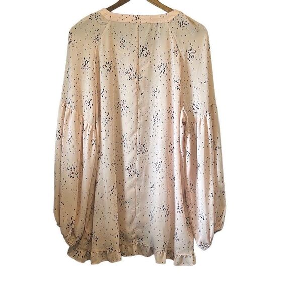 a.n.a Womens Blouse L‎ Large Pink Black Print Long Sleeve Flowy Tie Neck - Picture 6 of 6